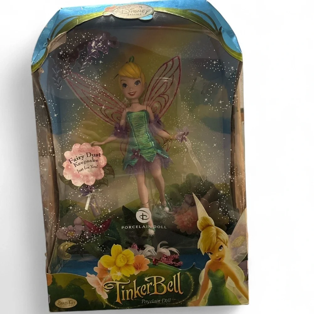 Disney Fairies Tinker Bell Porcelain Doll 10” Brass Key Keepsake New in Box